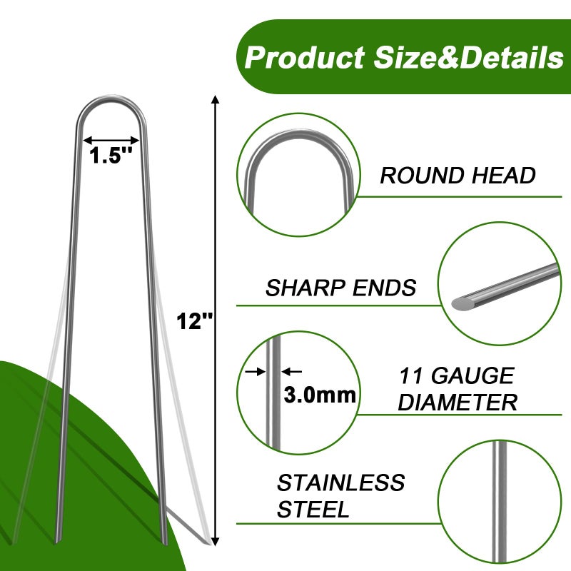 AAGUT 100x Metal Garden Stakes Tent Drip Line Irrigation Stakes,12 Inch Round Top Yard Chicken Wire Staples,Soaker Hose Tubing Spikes Landscape Fabric Staples, Sod Fence Lawn Ground Weed Barrier Pins - Image 2